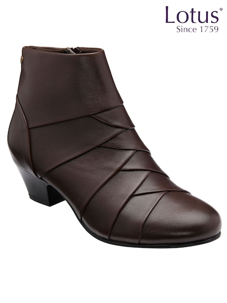 Brown - Lotus Leather Ankle Boots