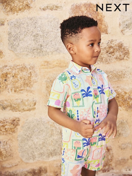 Holiday AOP Short Sleeves Printed Shirt and Shorts Set (3mths-7yrs) (AB6481) | 89 QAR - 109 QAR