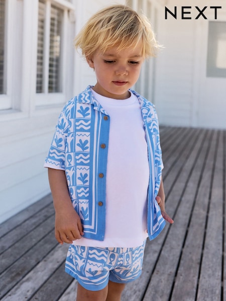 Blue Tile AOP Short Sleeves Printed Shirt and Shorts Set (3mths-7yrs) (AB6484) | €29 - €35