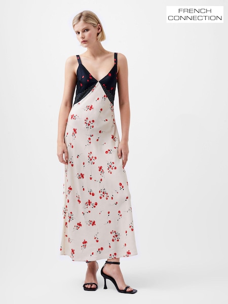 French Connection Cream Floramour Ennis Satin Dress (AB6549) | €189