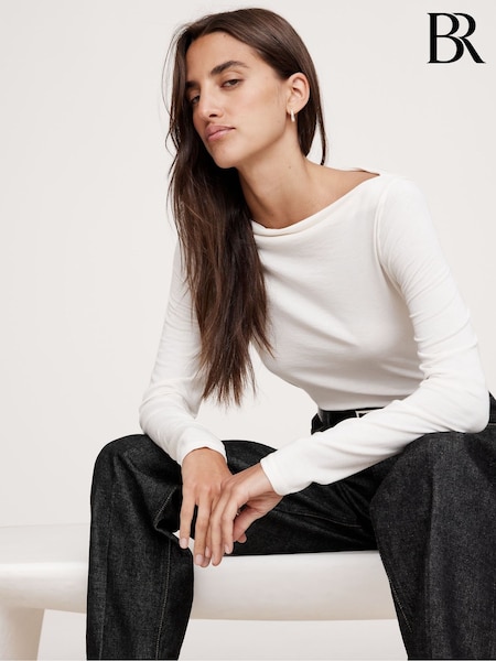Banana Republic White Luxe Wool-Blend Boat-Neck Top (AB6599) | €40