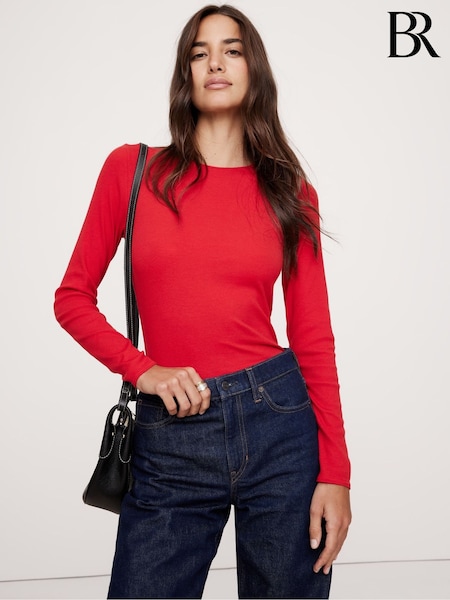 Banana Republic Red Ribbed Crew-Neck T-Shirt (AB6602) | €27