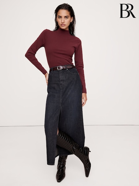 Banana Republic Burgundy Red Refined Mock-Neck Long Sleeve T-Shirt (AB6603) | €27