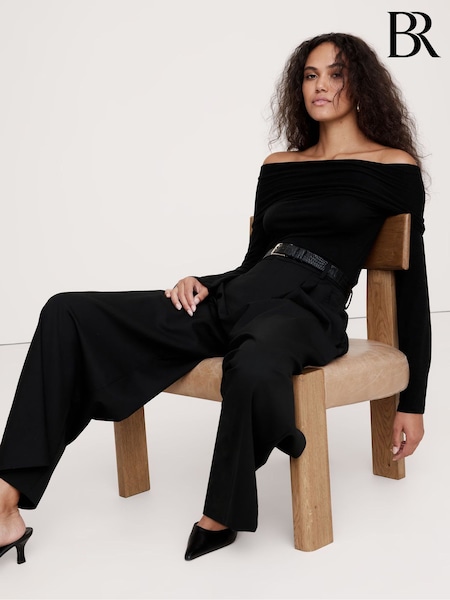 Banana Republic Black Luxe Wool-Blend Off Shoulder Top (AB6604) | €52