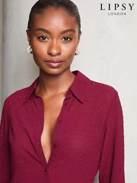 Lipsy Red Beaded Luxury Button Through Embellished Shirt (AB6676) | € 35