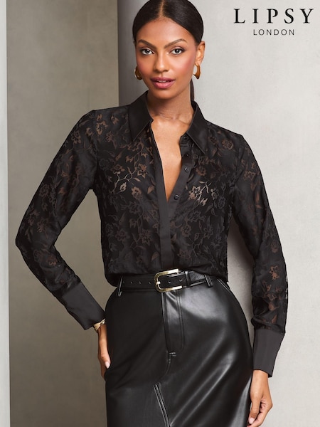 Lipsy Black Long Sleeve Button Through Shirt (AB6682) | AED107