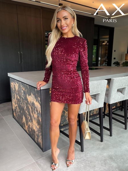 AX Paris Velvet Sequin Long Sleeve Mini Dress (AB6749) | 225 QAR