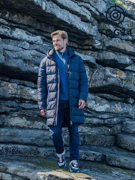 Tog 24 Blue Mens Radley Padded Long Hooded And Water-Repellent Coats (AB6875) | €129