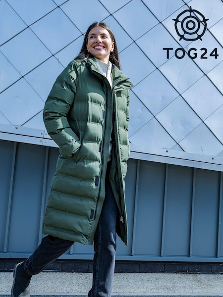 Tog 24 Green Womens Glaston Longline Thermal Parka Hooded Puffer Coat (AB6877) | €146