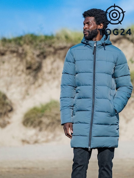 Tog 24 Grey Mens Radley Padded Long Hooded And Water-Repellent Coats (AB6884) | 445 QAR