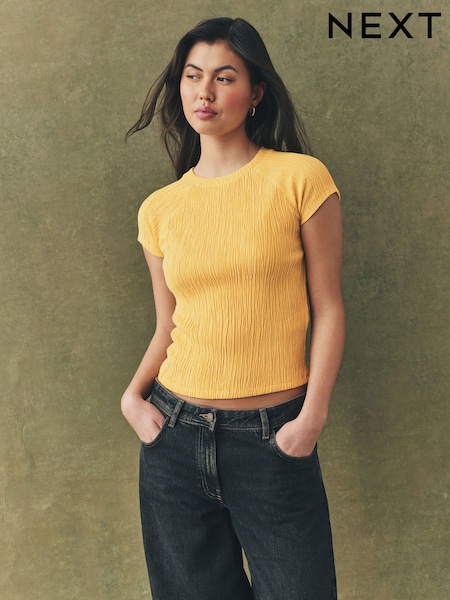 Yellow Raglan Short Sleeve Textured Top (AB6893) | €23