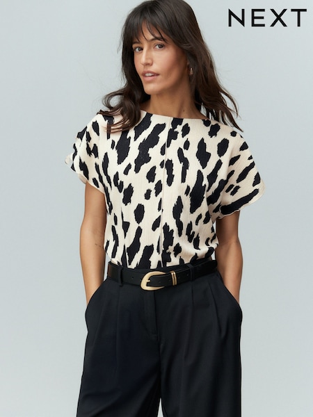 Cow Print Flutter Sleeve Textured Smart Top (AB6903) | 777 UAH