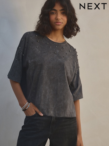 رمادي مغسول - 100% Cotton Scatter Sparkle Washed T-Shirt (AB6917) | ‏143 د.إ.‏