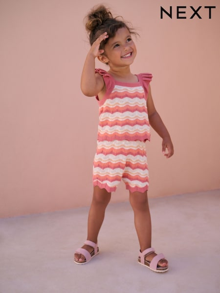 Orange/White 100% Cotton Knitted Top and Shorts Set (3mths-7yrs) (AB6940) | €30 - €36