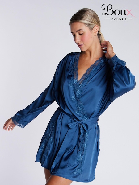Boux Avenue Blue Satin And Lace Trim Robe (AB6959) | €33