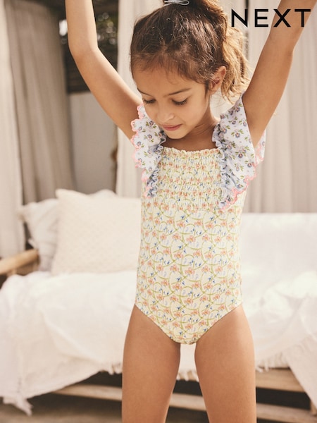 Estampado de mosaico azul - Frill Sleeve Swimsuit (3-16yrs) (AB6971) | 24 € - 32 €