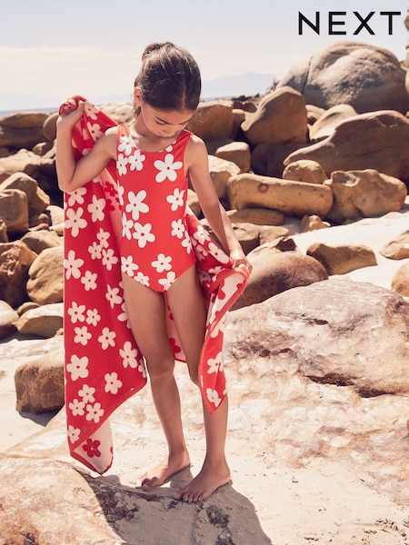 Red/White Floral Towel and Swimsuit Set 2 Piece (3-16yrs) (AB6978) | ₪101 - ₪126