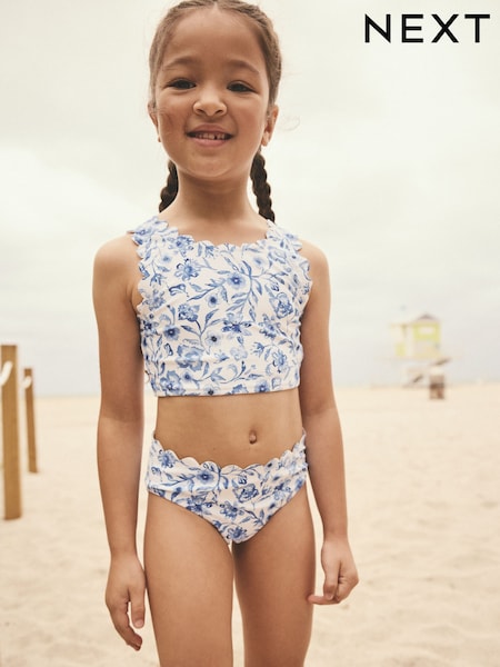 Blue Floral Scallop Bikini (3-16yrs) (AB6989) | $31 - $42