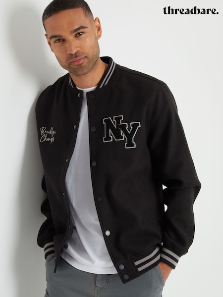 Threadbare Black Varsity Bomber Jacket (AB7009) | AED332