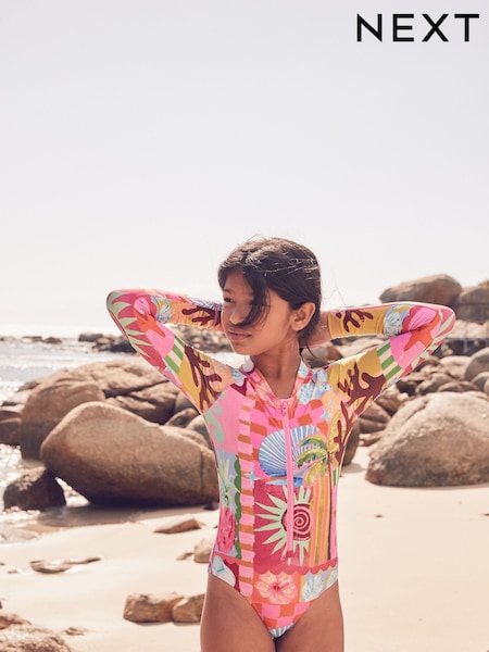 Pink Multi Long Sleeved Swimsuit (3-16yrs) (AB7019) | €24 - €30