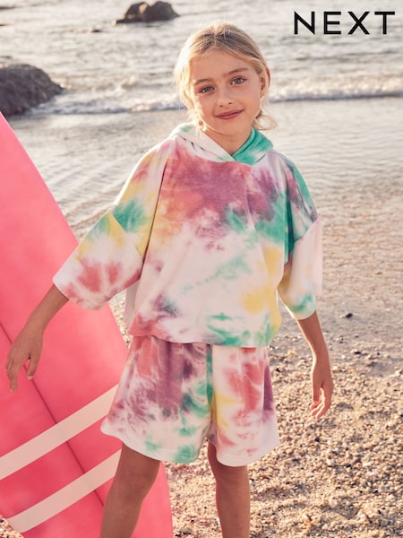 Rainbow Tie-Dye Towelling Beach Co-Ord Hoodie And Shorts Set (3-16yrs) (AB7024) | AED107 - AED137