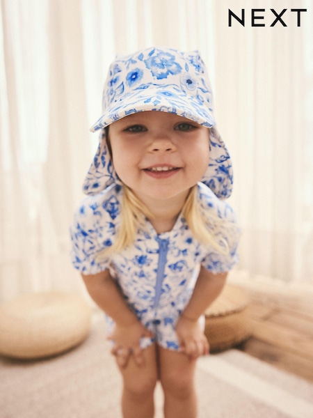 Blue Floral Frill Sleeve Sunsafe Swimsuit (3mths-10yrs) (AB7032) | €18 - €21
