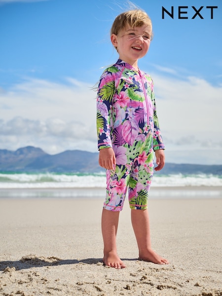 Navy/Purple Tropical Long Leg Sunsafe Swimsuit (3mths-8yrs) (AB7037) | €19 - €22