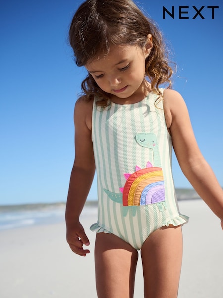 Green/Ecru Stripe Dinosaur Frill Leg Swimsuit (3mths-7yrs) (AB7041) | €18 - €21
