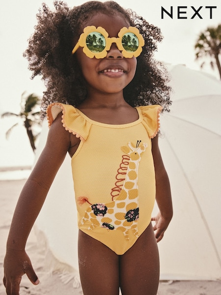 Ochre Yellow Giraffe Frill Shoulder Swimsuit (3mths-7yrs) (AB7048) | €18 - €21