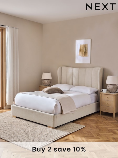 Brushed Weave Oyster Grace Upholstered Storage Ottoman Bed Frame (AB7055) | €875 - €975