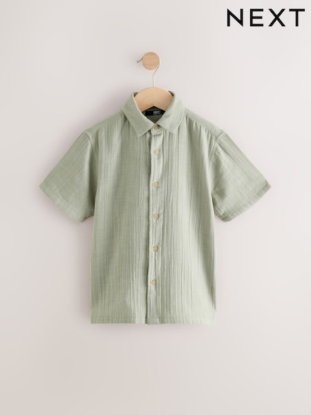 Khaki Vihreä tuplakangas - 100% Cotton Lyhyt hiha Textured Paidat (3-16v.) (AB7066) | €22 - €30