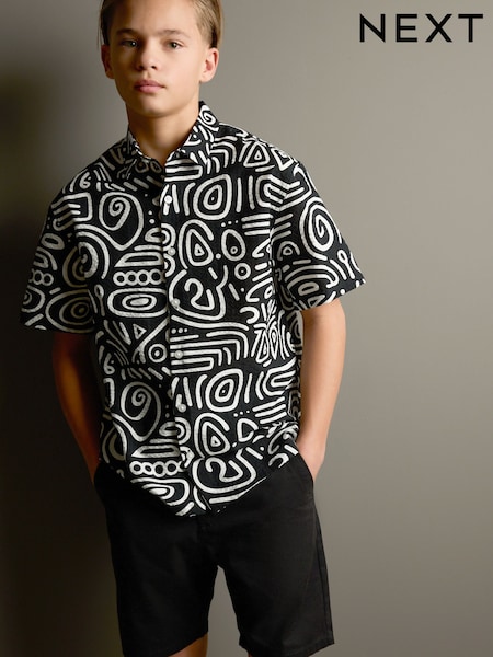 Black/White Swirl AOP Short Sleeve Printed Shirt (3-16yrs) (AB7069) | €18 - €26