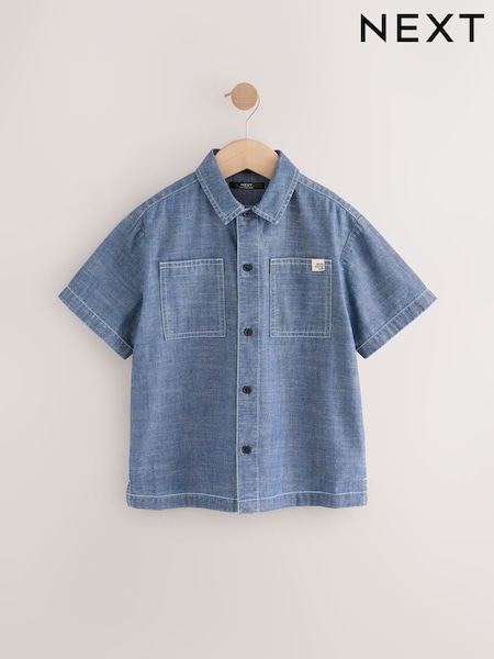 Chambray Blue Short Sleeves Chambray Shirt (3-16yrs) (AB7074) | $33 - $44