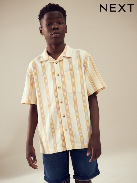 Keltainen Raita - Short Sleeves Revere Collar Texture Stripe Shirt (3-16yrs) (AB7077) | €22 - €30