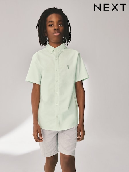 Mint Green Logo Short Sleeve Cotton Rich Oxford Shirt (3-16yrs) (AB7080) | €14 - €21