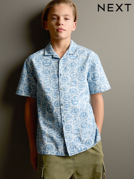 Blue Face AOP Short Sleeves 100% Cotton Revere Collar All Over Print Shirt (3-16yrs) (AB7084) | €21 - €29