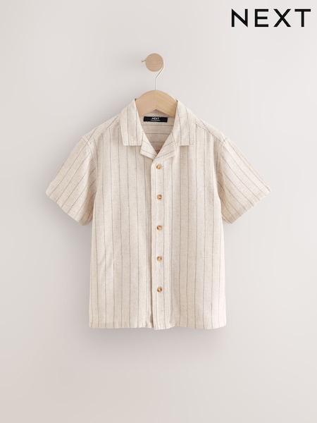 Ecru Stripe Short Sleeves Revere Collar Texture Stripe Shirt (3-16yrs) (AB7087) | 69 QAR - 94 QAR