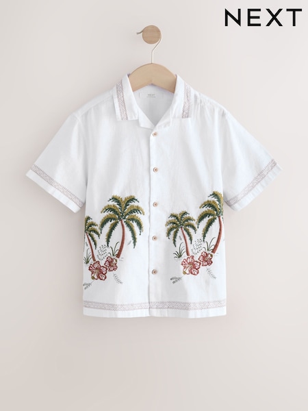 White Palm Tree Short Sleeves Revere Collar Palm Printed Shirt (3-16yrs) (AB7088) | 69 QAR - 94 QAR