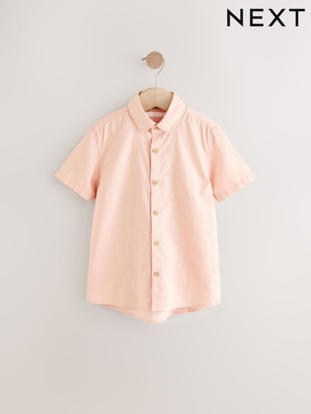 Peach Pink Single Short Sleeves Linen Blend Shirt (3mths-16yrs) (AB7100) | AED51 - AED76