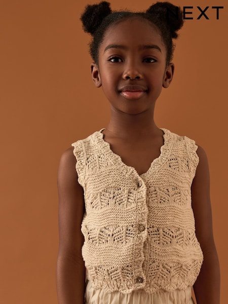 Ecru Knitted 100% Cotton Waistcoat (3-16yrs) (AB7177) | kr351 - kr434