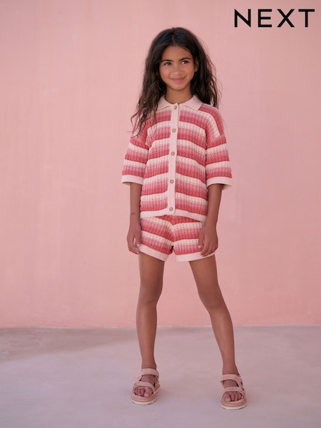 Red/Pink 100% Cotton Shirt and Short Crochet Set (3-16yrs) (AB7184) | kr430 - kr520