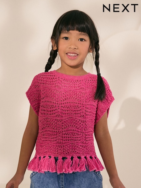 Pink Knitted Tassle Top (3-16yrs) (AB7197) | kr351 - kr434