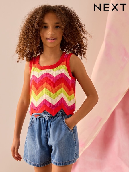 Orange/White Zigzag Knitted 100% Cotton Vest (3-16yrs) (AB7198) | €20 - €26