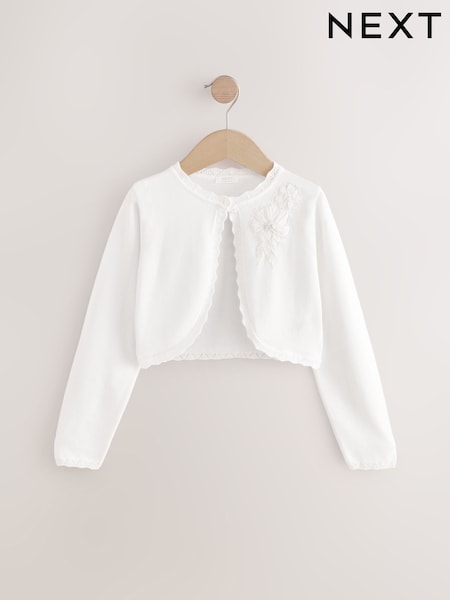 Bílá - 100% Cotton Embellished Occasion Shrug (3-16yrs) (AB7230) | 760 Kč - 950 Kč