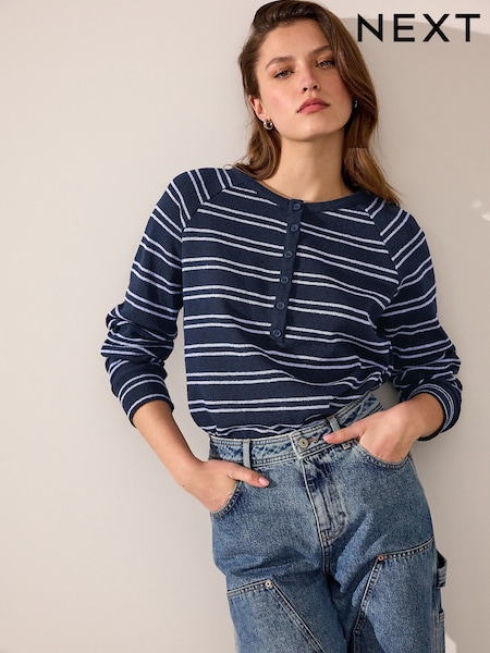 Navy/Violetti Raita - Pitkä hiha Knitted Henleys Top (AB7363) | €49