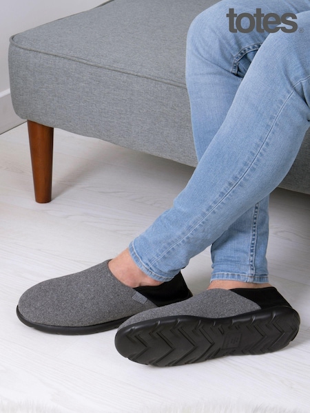 Totes Grey Mens Isotoner Felt Isoflex Full Back Slippers (AB7392) | €64