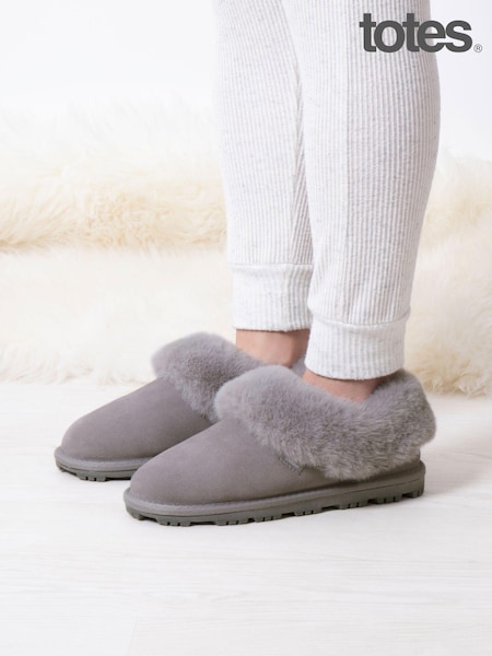 Totes Grey Ladies Isotoner Real Suede Bootie Slippers (AB7407) | €60