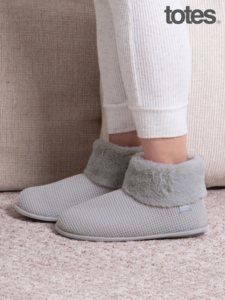 Totes Grey Ladies Isotoner Knit Boot Slippers (AB7411) | ₪151