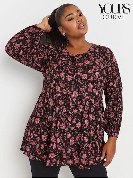 Yours Curve Black Long Sleeve Ladder Trim Boho Top (AB7430) | $54