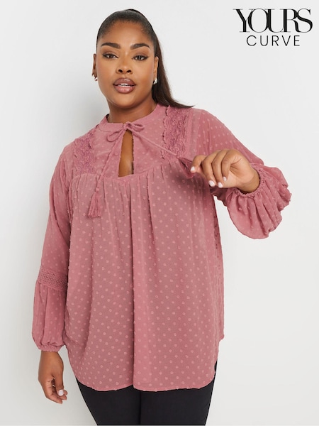 Yours Curve Pink Dobby Slub Lace Blouse (AB7431) | AED198